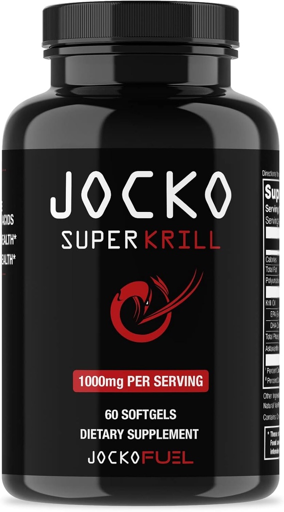 Jocko Fuel Antarktis Krill Oil Omega 3 Fedtsyretilskud DHA & EPA - 1000 mg Softgels - Understøtter Joints, Mobility & Mental Funktion (60 Softgels)