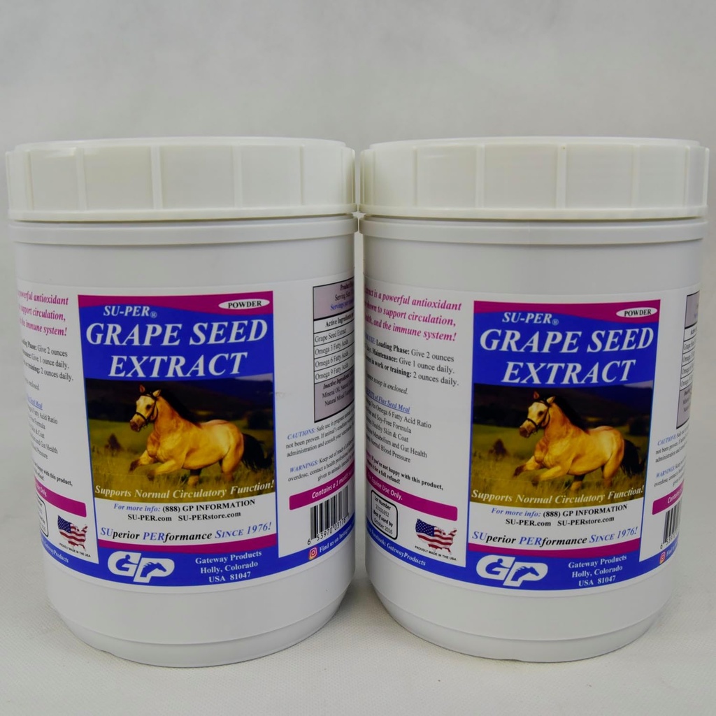 SU- PER Grape Seed Extract Horse Antioxidant - Equine Antioxidant Supplement for Performance Heste - Understøtter cirkulering Respiratoriske Sundhed & Immunsystemet - 2,5 pund, (2 Pack)