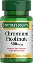Nature 's Bounty Chrom Picolinate, Understøtter fedt, Protein & Sukker Metabolisme, Mineral Supplement, 800 mcg, 50 tabletter