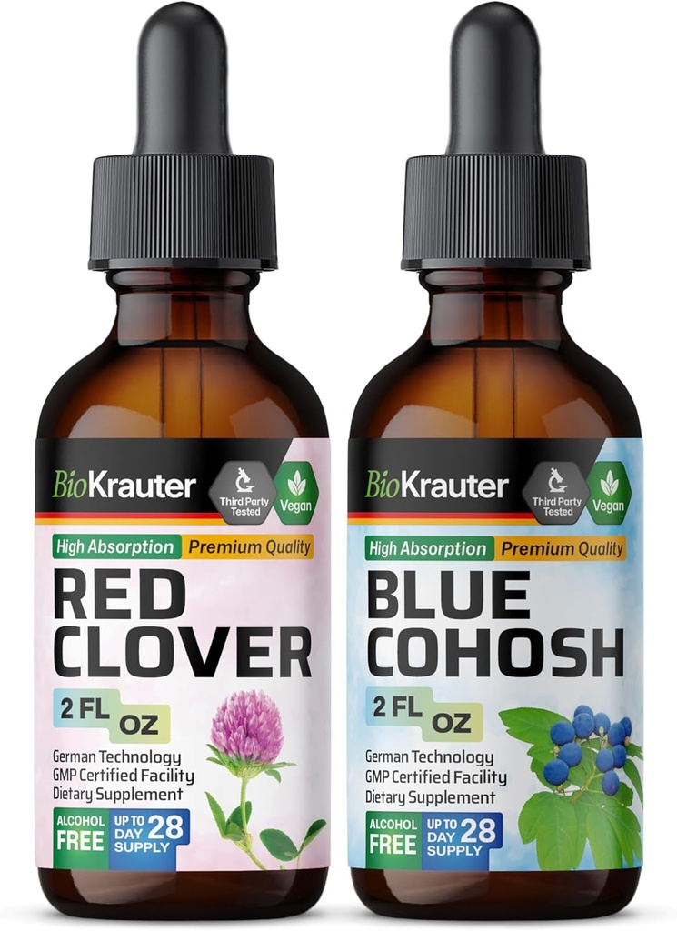BIO KRAUTER Red Clover Tinktur 2 Fl. Oz. & Blue Cohosh Tinktur 2 Fl. Oz.