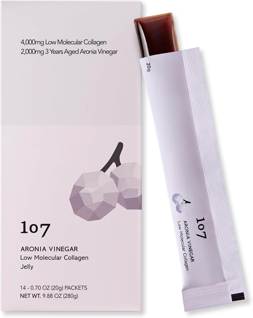 107 ARONIA Vineddike Lav Molekylær Collagen Jelly Stick, Indeholder Vitamin, Collagen, Hyaluronsyre, Elastin, Probiotika, Koreansk Beauty Collagen, Understøtter Indre Skønhed, 20g x 14 Pouches