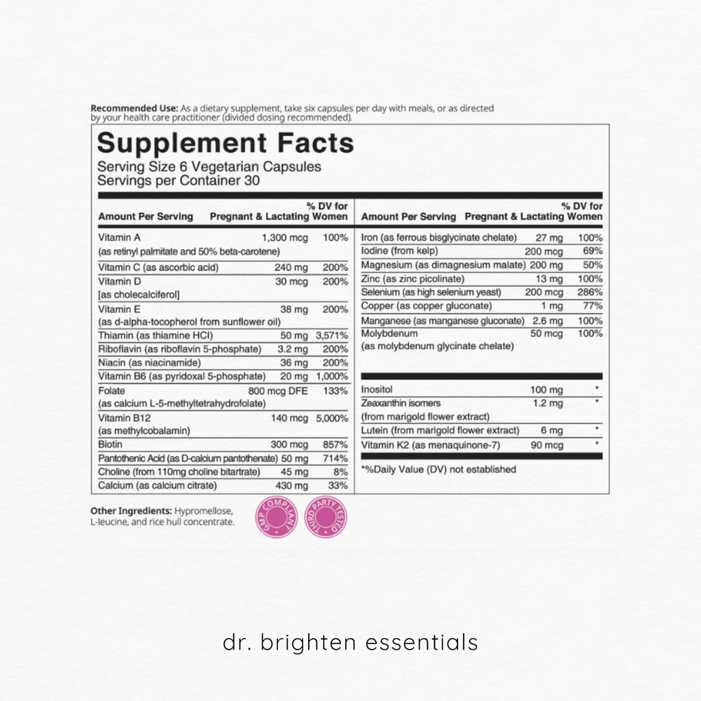Dr. Brighten Prenatal Plus og kvinders Probiotiske Graviditet Support Bundle - Vitamin, Mineraler, Probiotika, Prebiotika, og Antioxidanter til Gravide eller Sygeplejerske Mødre, Non- GMO Vegan, No Gluten