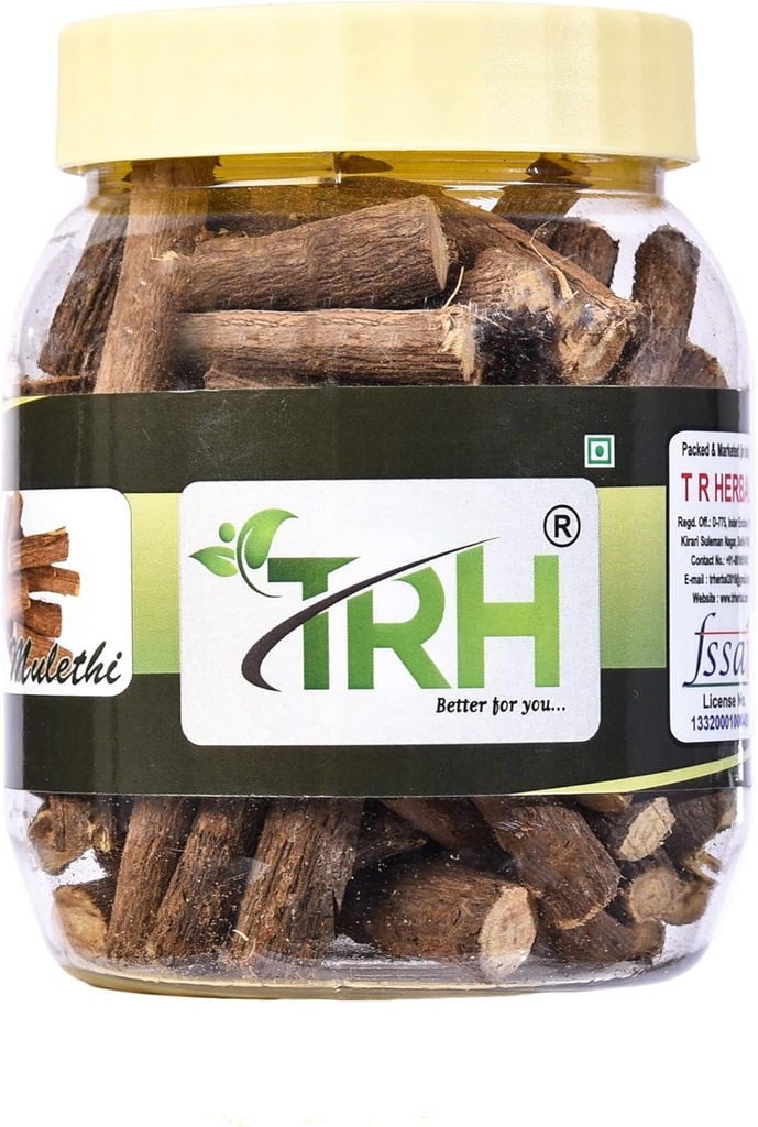 TRH Mulethi Root Stick 12, Mulethi Liquorice 12, Glycyrrhiza glabra 12, mulethi for krop, hud og hår (200 gm) Pack of (1 x 200gm)
