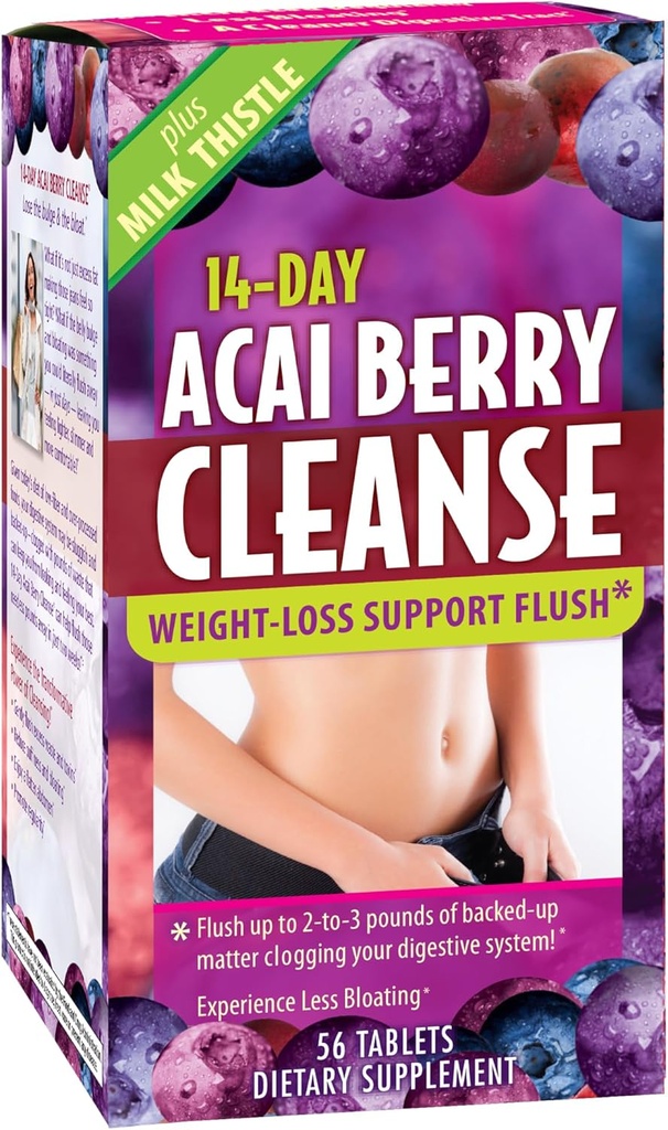 Anvendt Nutrition 14- Day Acai Berry Cleanse - 56 tabletter - Vægt- Tab Support Flush + Milk Thistle - 28 Serveringer