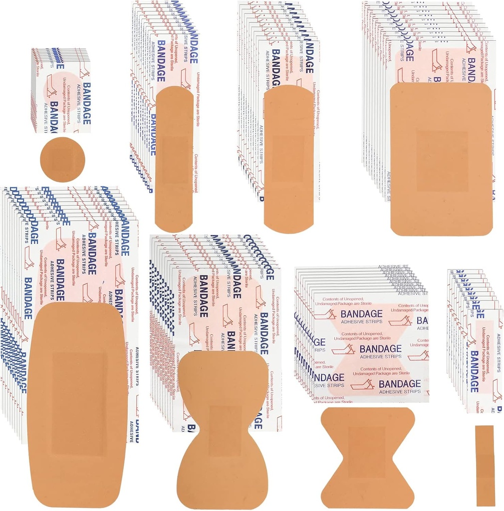 Lounsweer 720 Pcs Assorted Bandages Variety Pack Bulk Førstehjælp Kit Refill Supplies Fleksible Fabric Adhesive Breathable Fingertip Knus Spot Bandages Vandtæt til våben Knees Sårpleje Scrapes