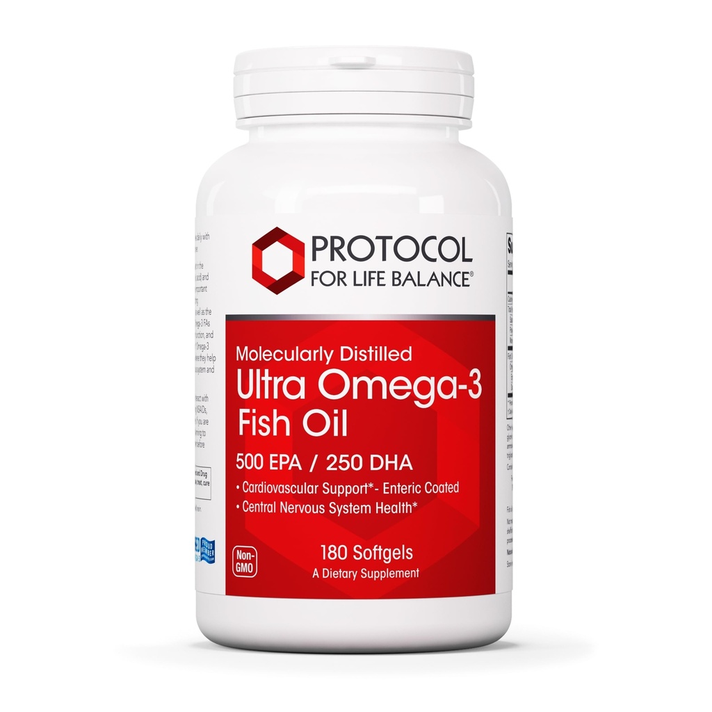 Protocol Ultra Omega- 3- 500mg EPA & 250mg DHA - Fish Oil for Brain Support, Heart & Nervesystemet Health * - EPA DHA Omega Supplement - Non- GMO & Halal - 180 Softgels