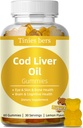 Torsk leverolie Gummies 1000mg, Sukker fri for voksne & børn, Omega- 3s & vitamin A & D for hjerne, kognitiv, hjerte & øje, ben sundhed, gluten fri, ikke GMO, Pektin, 60
