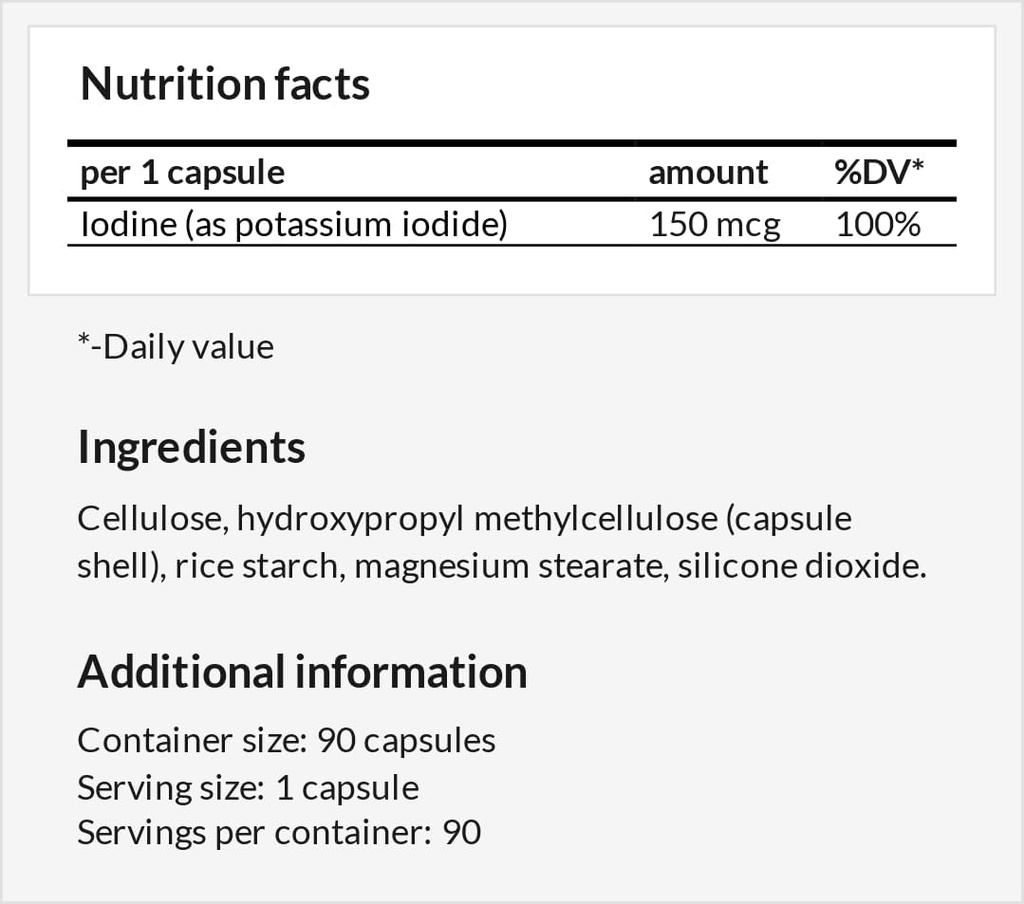 Kalium Iodide 150 mcg per kapsel - 90 Veganske kapsler - 3 Måneders Tilgang - for Optimal Gland Funktion og energi Metabolisme - Kost Supplement fra Apollos Hegemony
