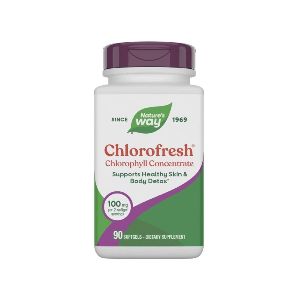 Naturens måde Chlorophyll Koncentrat, Chlorophyll Kosttilskud, Understøtter Detox Pathways * & Sund Hud *, Chlorophyllin Kobber Complex, Intern Deodorant *, 90 Softgels (Packaging May Vary)