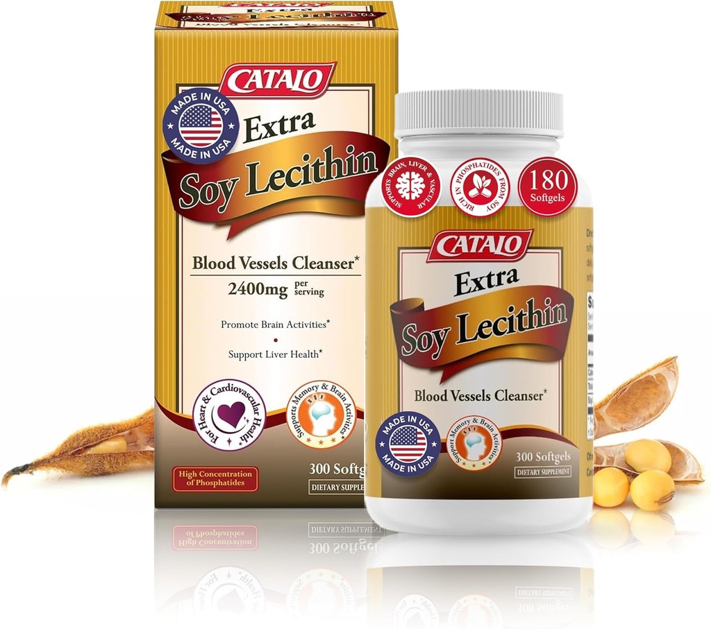 CATALO Extra Soy Lecithin Kapsler - Blod Fartøj Sundhed, hjerne funktion, og lever Wellness - Soy Lecithin supplement til voksne, 300 Softels
