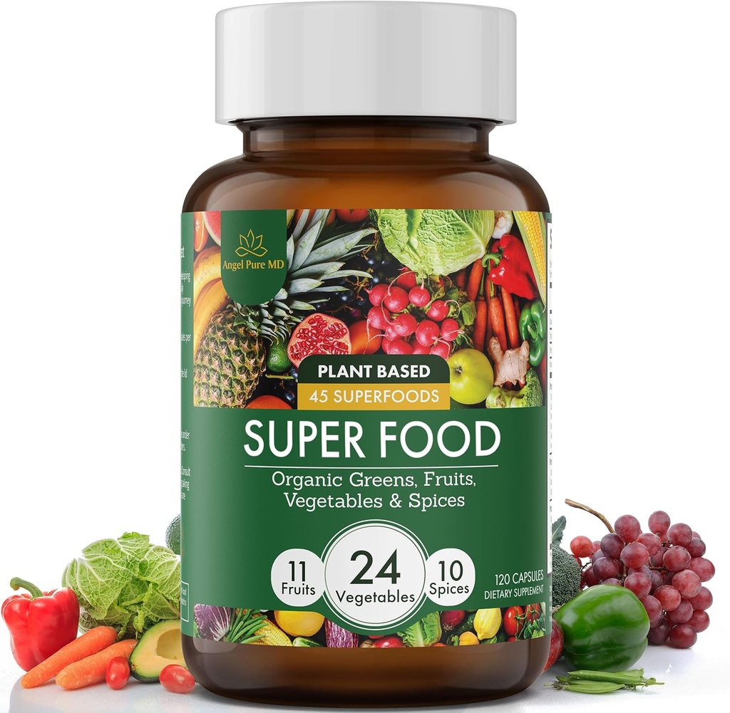 Super grønne og røde daglige frugter og grøntsager supplement: USDA Økologisk superfood grønne supplement, Cruciferous Vegetabilske kapsler, Vegetabilske kosttilskud til voksne energi, Immunitet, Gut sundhed 120ct
