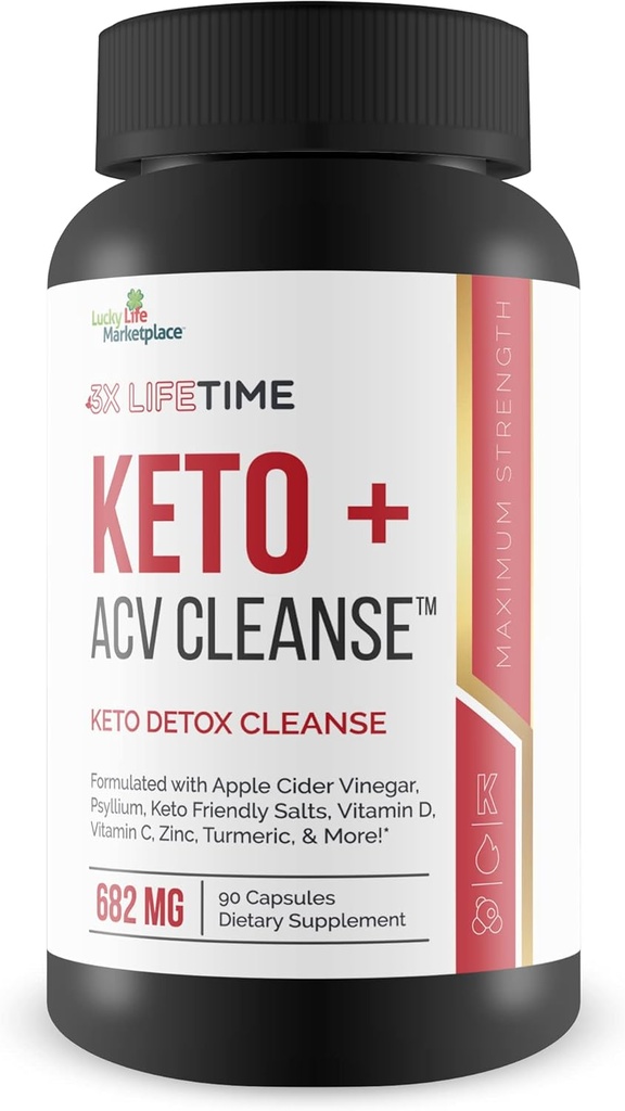 3X Livstid Keto + ACV Cleanse - Keto Detox Cleansering for fuld Krop - 90 dages levering - Hjælp Reducere Belly Bloat w / Psyllium fordøjelsesstøtte - Promote Energy & Focus - Keto Detox Cleanser