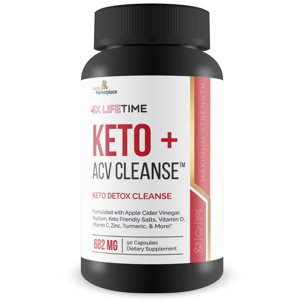 3X Livstid Keto + ACV Cleanse - Keto Detox Cleansering for fuld Krop - 90 dages levering - Hjælp Reducere Belly Bloat w / Psyllium fordøjelsesstøtte - Promote Energy & Focus - Keto Detox Cleanser