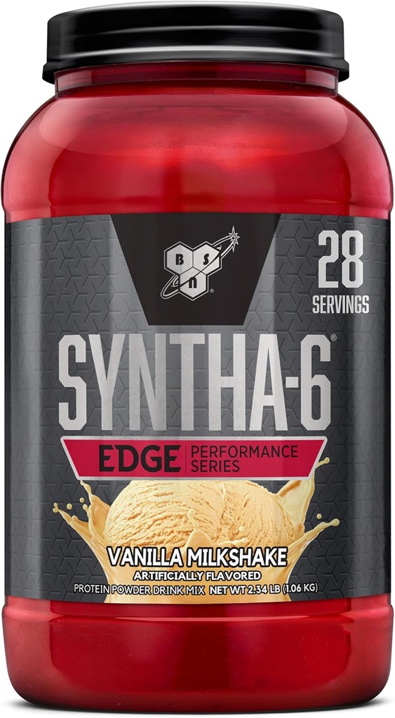 BSN SYNTHA- 6 Edge Protein Powder, Vanilla Protein Powder with Hydrolyzed Whey, Micellar Casein, Milk Protein Isolate, Lavsukker, 24g Protein, Vanilla Milkshake, 28 Servere