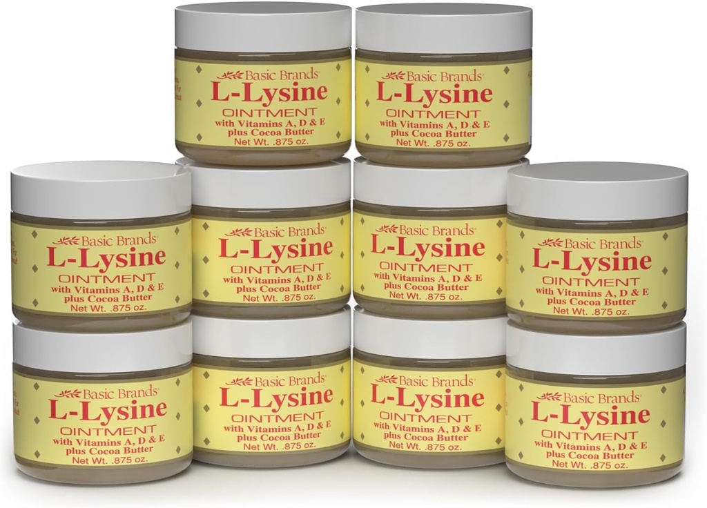 Grundlæggende brands - L- Lysin Salve - 0,875 oz - Lysin Cold Sore Treatment og Blister Relief - Soothes Chapped Lips og tørre hud - 10- Pack