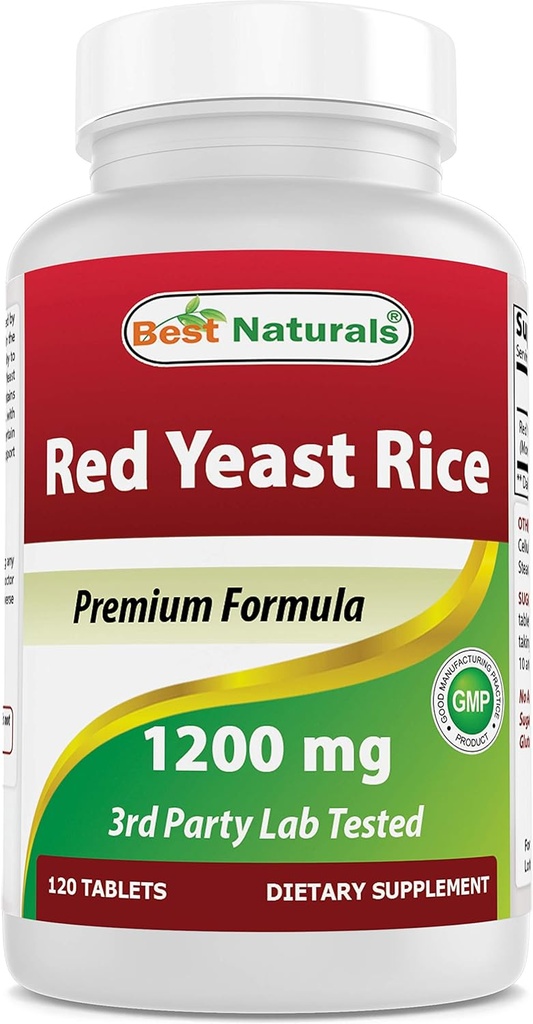 Bedste Naturals Red Yeast Rice 1200 mg (ikke- GMO) 120 tabletter - Ikke bestrålet, Citrinfri