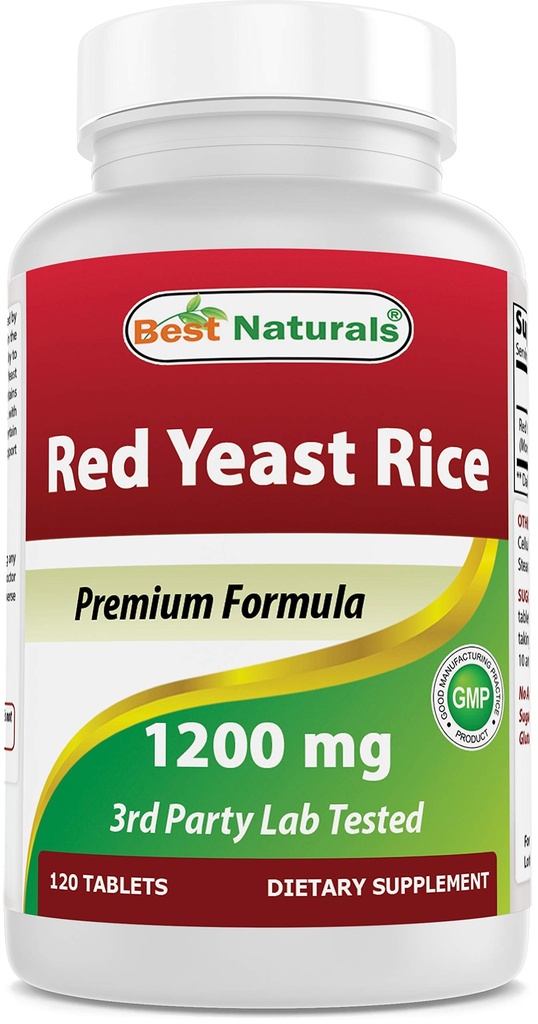 Bedste Naturals Red Yeast Rice 1200 mg (ikke- GMO) 120 tabletter - Ikke bestrålet, Citrinfri
