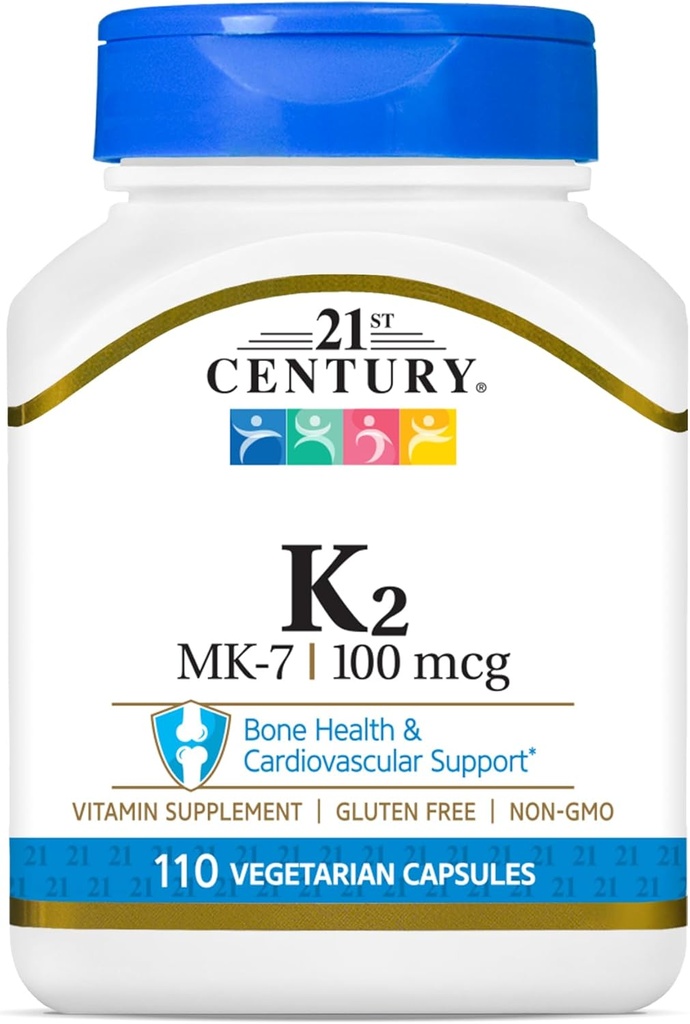 21. Century Healthcare Vitamin K2 (MK- 7) 100 mg Vegetariske Kapsler, 110 Tælling