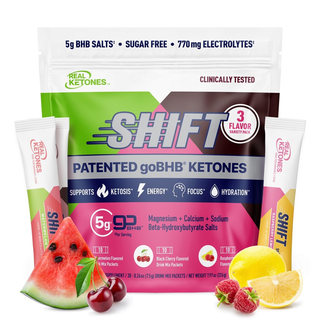 Ægte Ketoner BHB Eksogene Ketoner Drink Mix Pakninger Keto Electrolytes Powder Pakninger Ingen Sukker med 4 Main Fastende Elektrolyter Plus Hydrating Patenteret Keto BHB - 30 Count Variety Pack