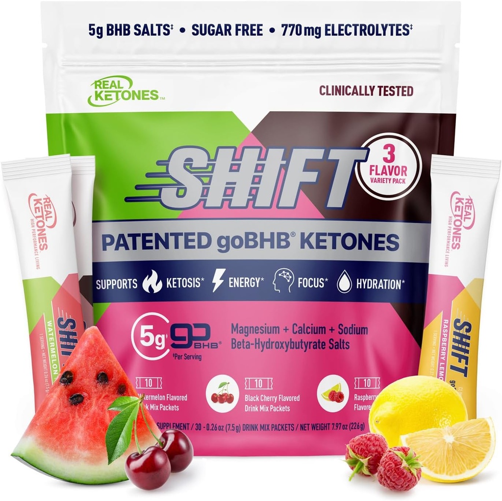 Ægte Ketoner BHB Eksogene Ketoner Drink Mix Pakninger Keto Electrolytes Powder Pakninger Ingen Sukker med 4 Main Fastende Elektrolyter Plus Hydrating Patenteret Keto BHB - 30 Count Variety Pack