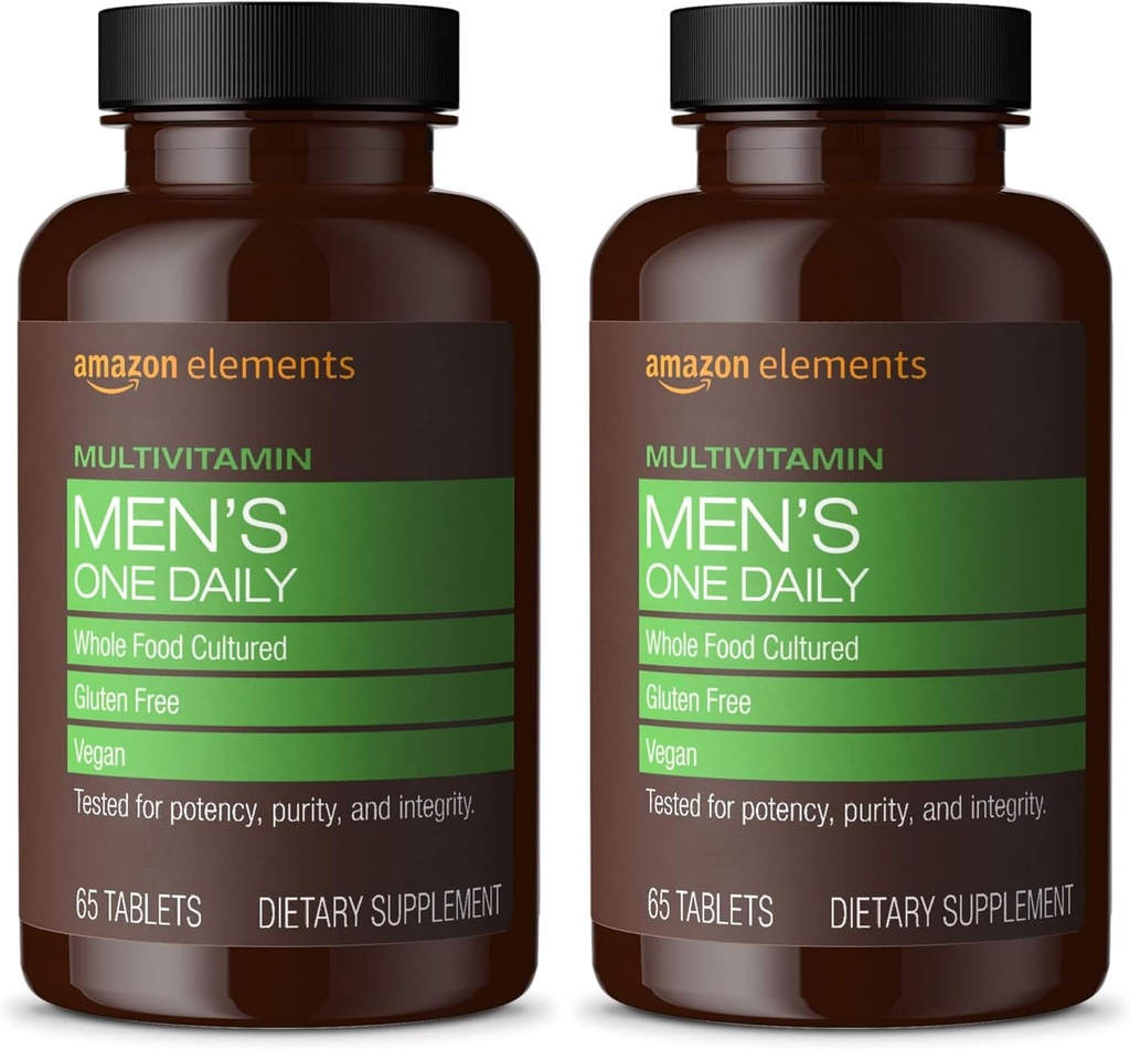   Elements Men’s One Daily Multivitamin, 62% Whole Food Cultured, Vegan, 65 Tablets, 2 Month Supply (Packaging May Vary) (Pack of 2)
