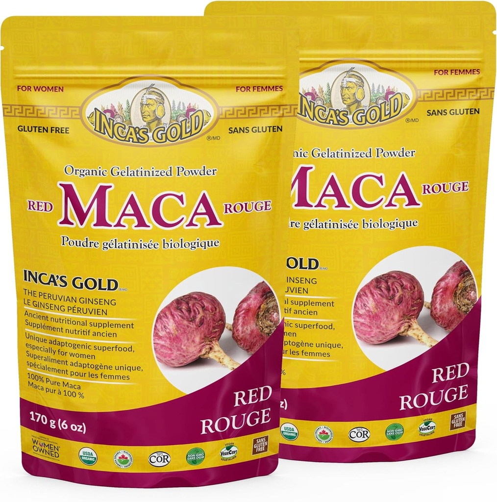 Inca 's Gold Organic Red Maca Gelatinized Powder 12 oz (340g) Combo Pack (pakke med 2)
