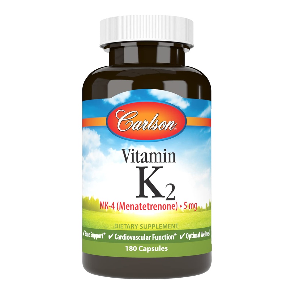 Carlson - Vitamin K2 MK-4 (Menatetrenon), 5 mg, Vitamin K supplement, Knoglestøtte, K2 Vitamin, Soy- Free, Vitamin K-2, 180 Kapsler
