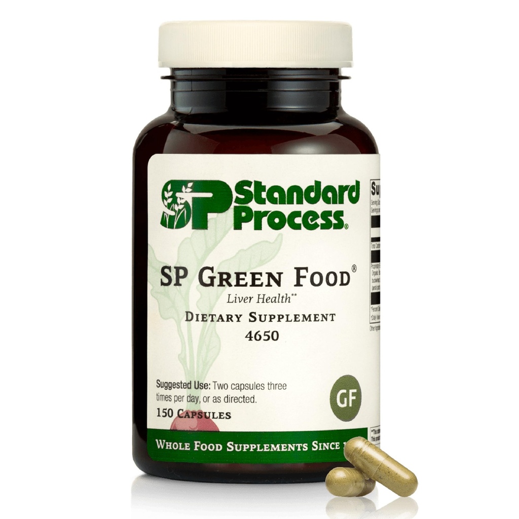 Standard Process SP Green Food - Hel Food Metabolisme, Cholesterol, Toxin, og Lever Support med Alfalfa, Boghvede, Barley, Brussels spirer, og Kale - Vegetarisk, Gluten Free - 150 Kapsler