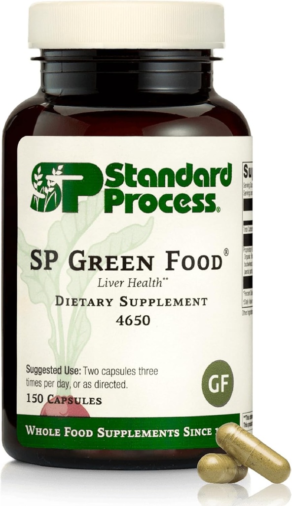 Standard Process SP Green Food - Hel Food Metabolisme, Cholesterol, Toxin, og Lever Support med Alfalfa, Boghvede, Barley, Brussels spirer, og Kale - Vegetarisk, Gluten Free - 150 Kapsler