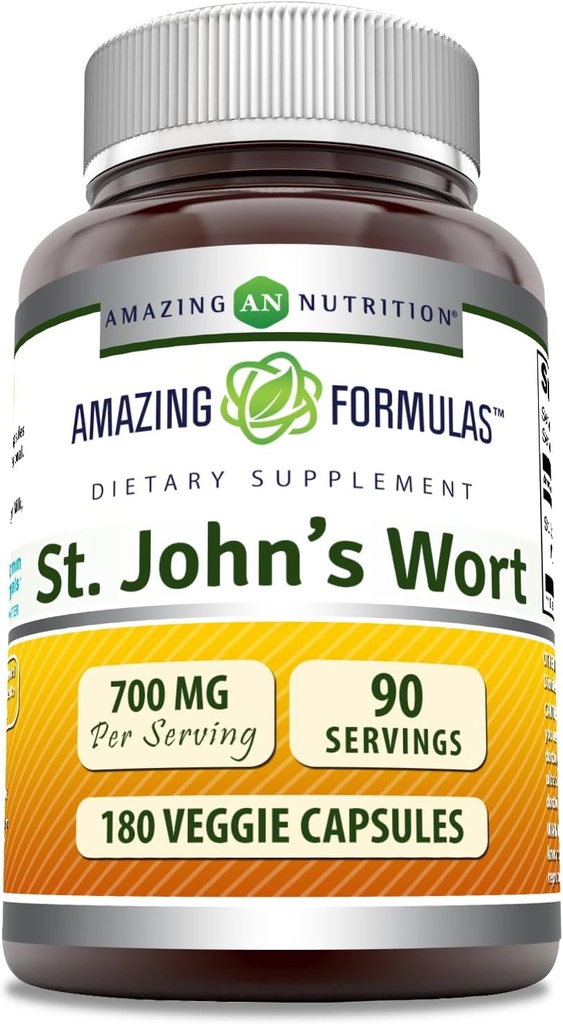 Amazing Formulas St. John's Wort Supplement (Hypericum Perforatum Extract) | 700 Mg per Serving | Veggie Capsules | Gluten Free | Non-GMO | Made in USA (1 Pack | 180 Count)