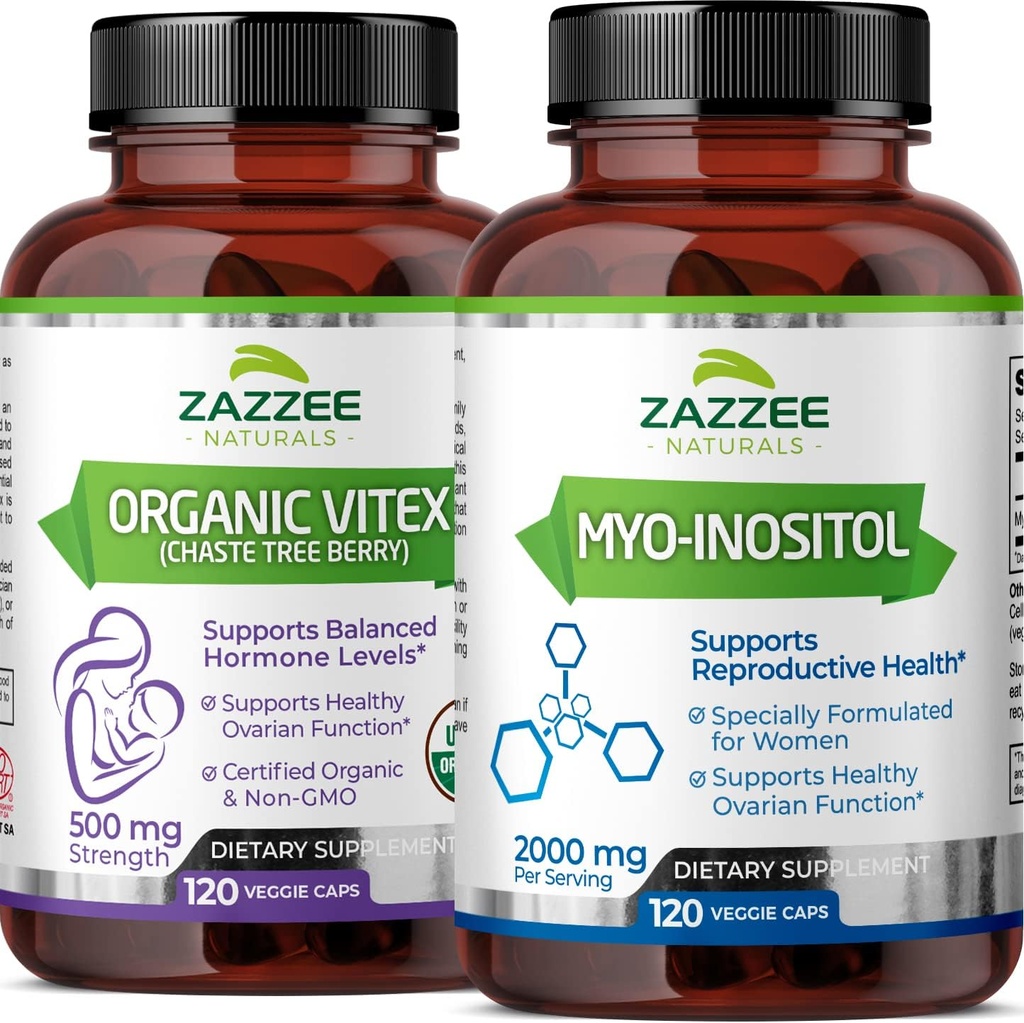 Zazzee Myo-Inositol Capsules and USDA Organic Vitex Capsules, Vegan, Non-GMO and All-Natural
