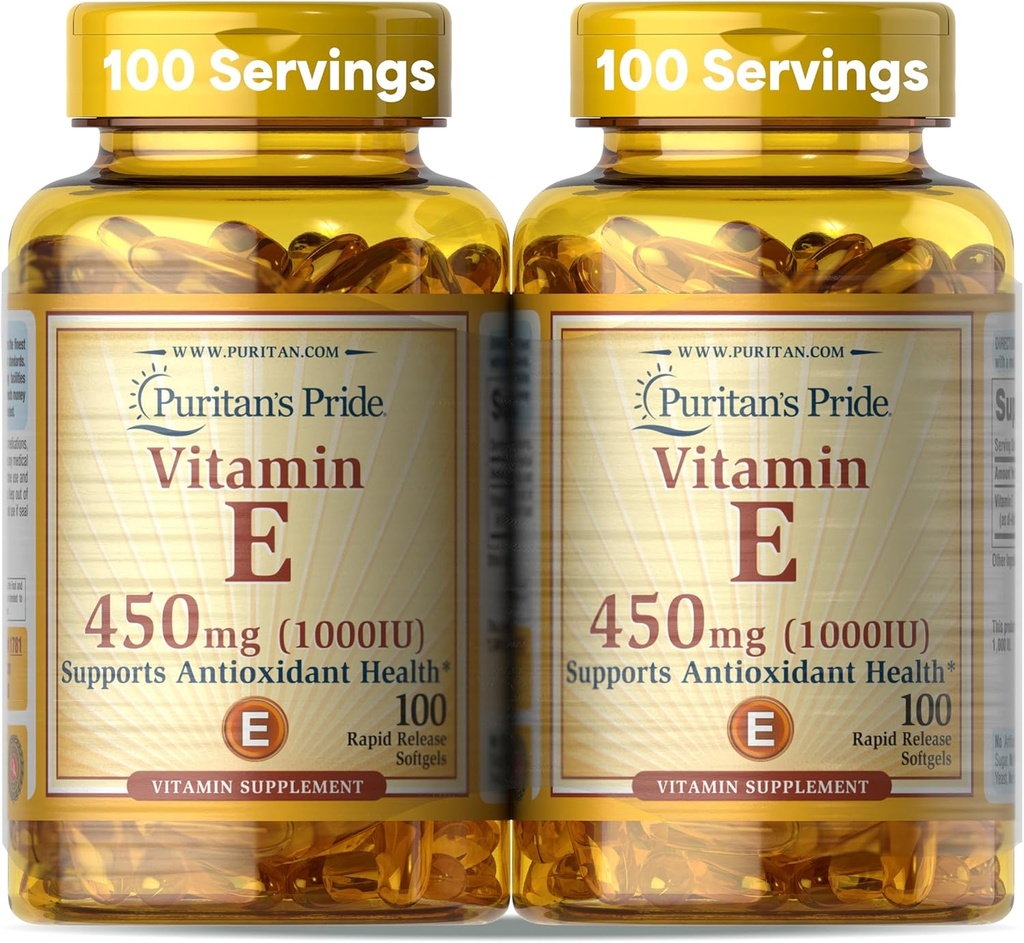 Puritans Pride Vitamin E- 450 mg (10. 000IE), Vitamin Supplement for Immunsystemet Funktion og Antioxidant Health Support, 100 Rapid Release Softels, 2 Pack