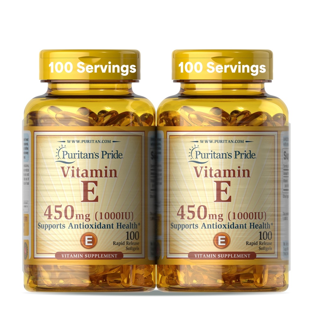 Puritans Pride Vitamin E- 450 mg (10. 000IE), Vitamin Supplement for Immunsystemet Funktion og Antioxidant Health Support, 100 Rapid Release Softels, 2 Pack