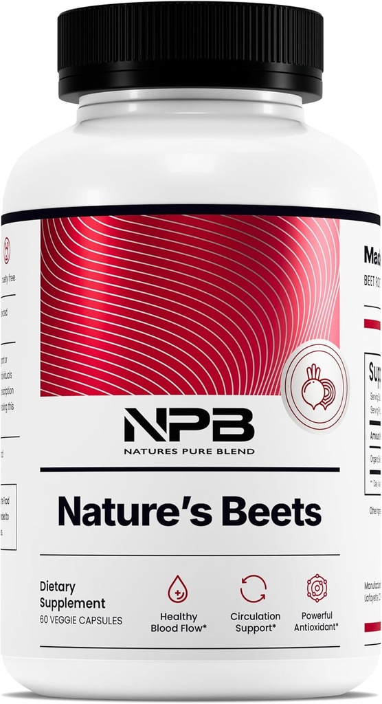 Nature 's Pure Blend Organic Beet Root Powder Capsules - Beet Root Capsules & Beets Supplements for Circulation - L Arginin - Nitrooxid Kosttilskud - 1500MG
