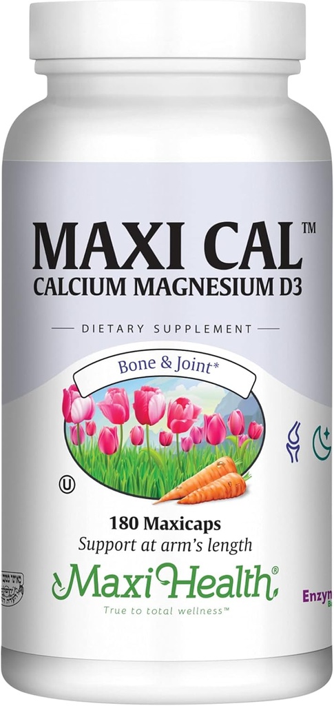 Calcium 1000 mg tillæg med vitamin D3 (1000 IE) og magnesium (500 mg) - Knogler, tænder og fælles støtte til mænd og kvinder - 180 kapsler - Maxi Cal ved Maxi Health