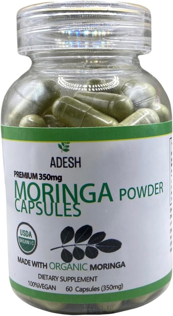 Adesh Moringa Powder Capsules Removal 124; Premium Moringa Leaf Supplement- 124; 60ct, 350mg Removal 124; Natural Superfood for Energy, Metabolisme & immunsupport- 124; Vegan, Supergreen Nutritional Capsules
