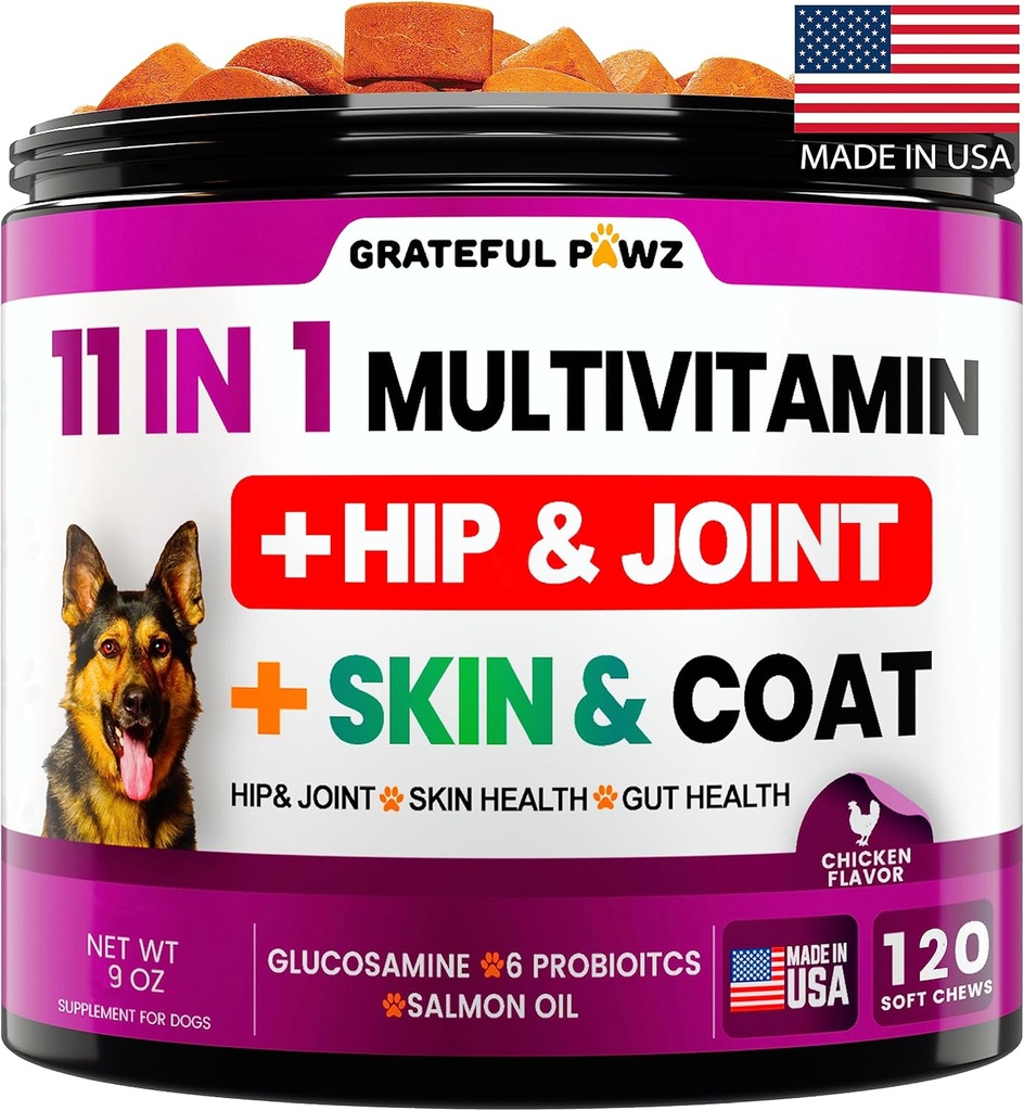 Hunde Multivitamin Chewable med Glucosamin - Hundevitaminer og kosttilskud, Senior & Puppy Multivitamin til hunde - Pet Chondroitin Hip og fælles støtte sundhed, immunbooster, hud, hjerte, probiotika