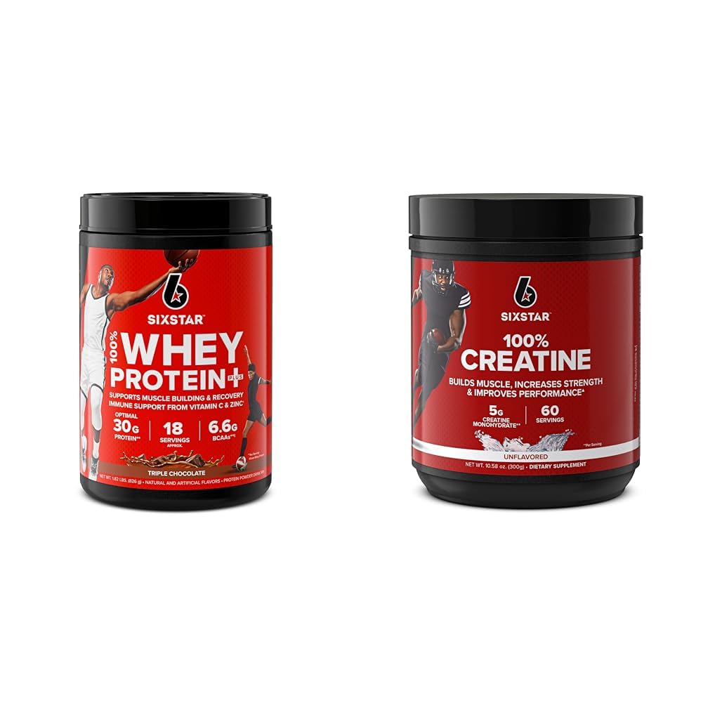 Six Star Elite Series 100% Whey Protein Plus Triple Chocolate 1,8lbs og 100% Creatin Monohydrat Powder Unflavored 60 Serveringer