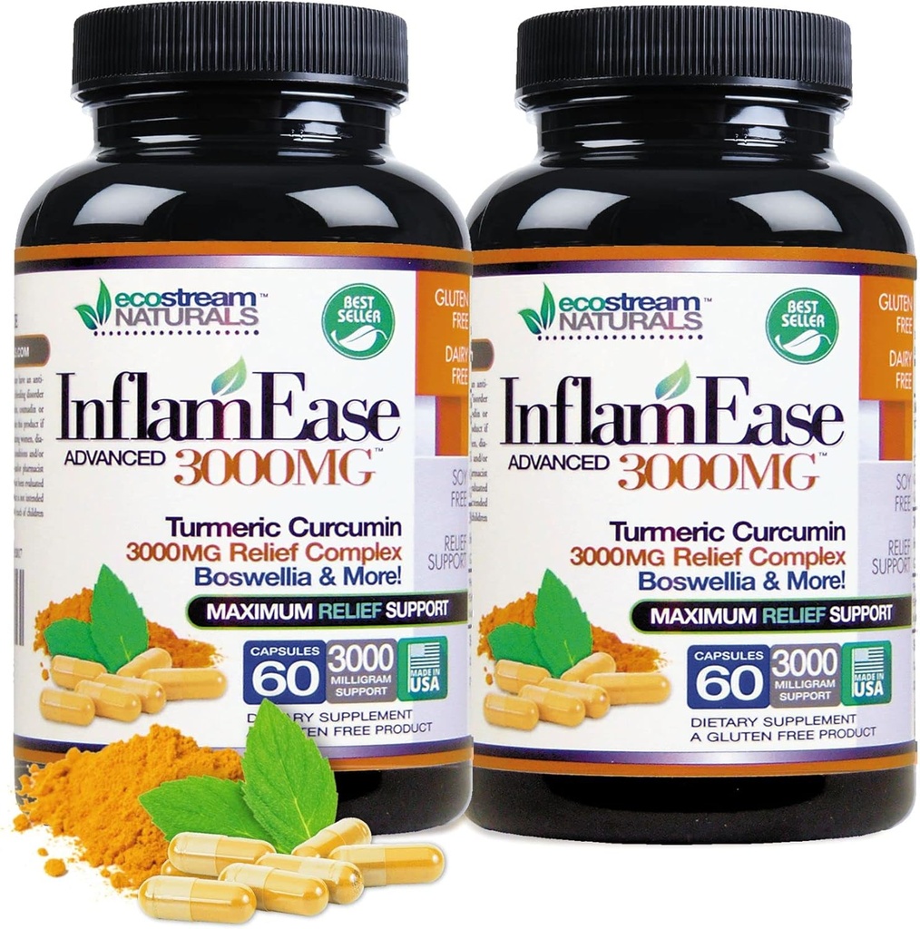 Pakke af 2 - Avanceret Inflammeease med gurkemeje, Curcumin, Enzymes og Boswellia - Vegetar (Packaging May Vary)