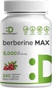 DEAL SUPPLEMENT Berberine Max tillæg med gurkemeje, 5,000mg per servering, 240 Veggie Kapsler - 97% Pure Berberine HCl - 20: 1 Gurkemeje Root Extract - Vegetarisk Friendly, Non- GMO