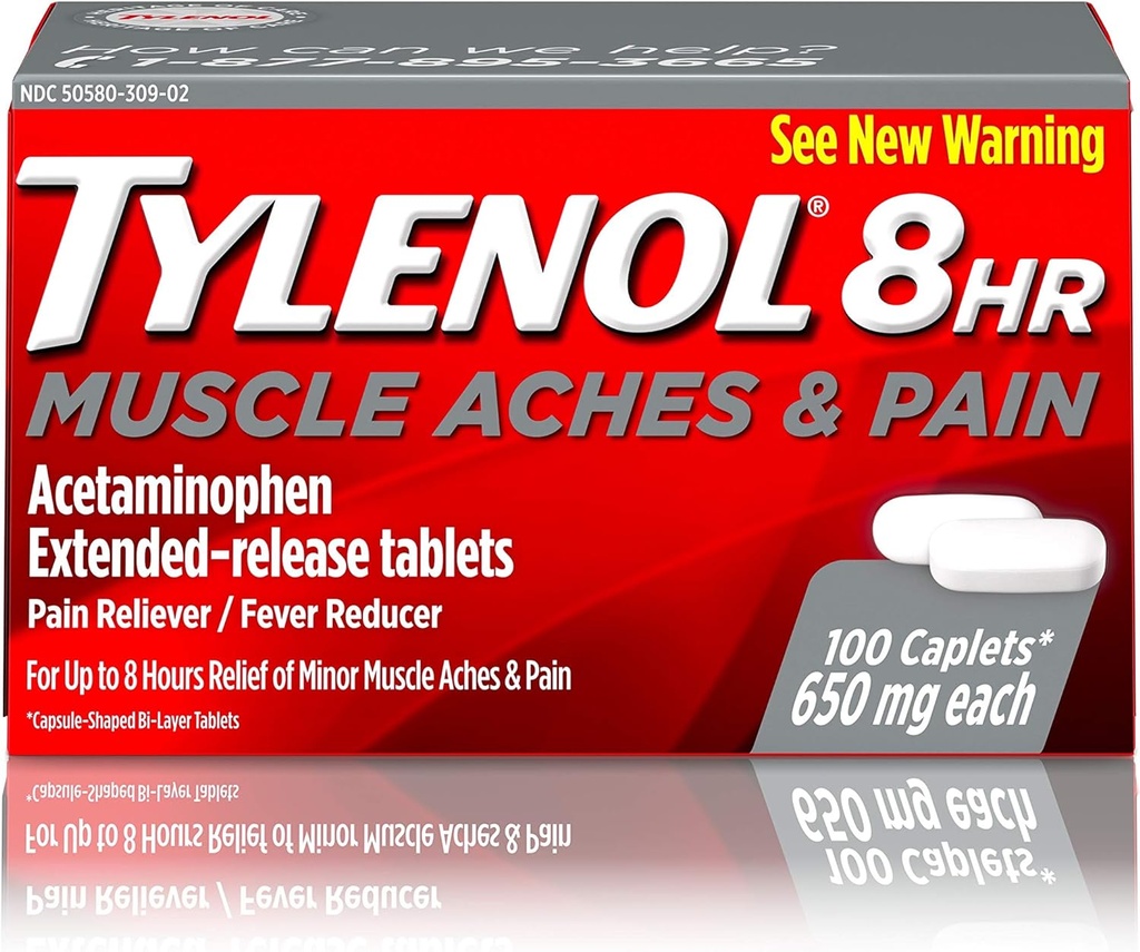 Tylenol 8 timers muskelache & smerter Acetaminophen Tablets for Muscle & Joint Pain, 100 læ