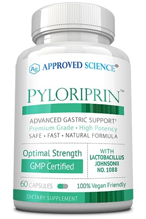 Godkendt videnskab Pyloriprin - Avanceret fordøjelsesstøtte til en sund mave - Zink L-Carnosine, Probiotic, Broccoli Sprut, Deglycyrrhized lakrids - 60 kapsler - One Month Supply - Vegan