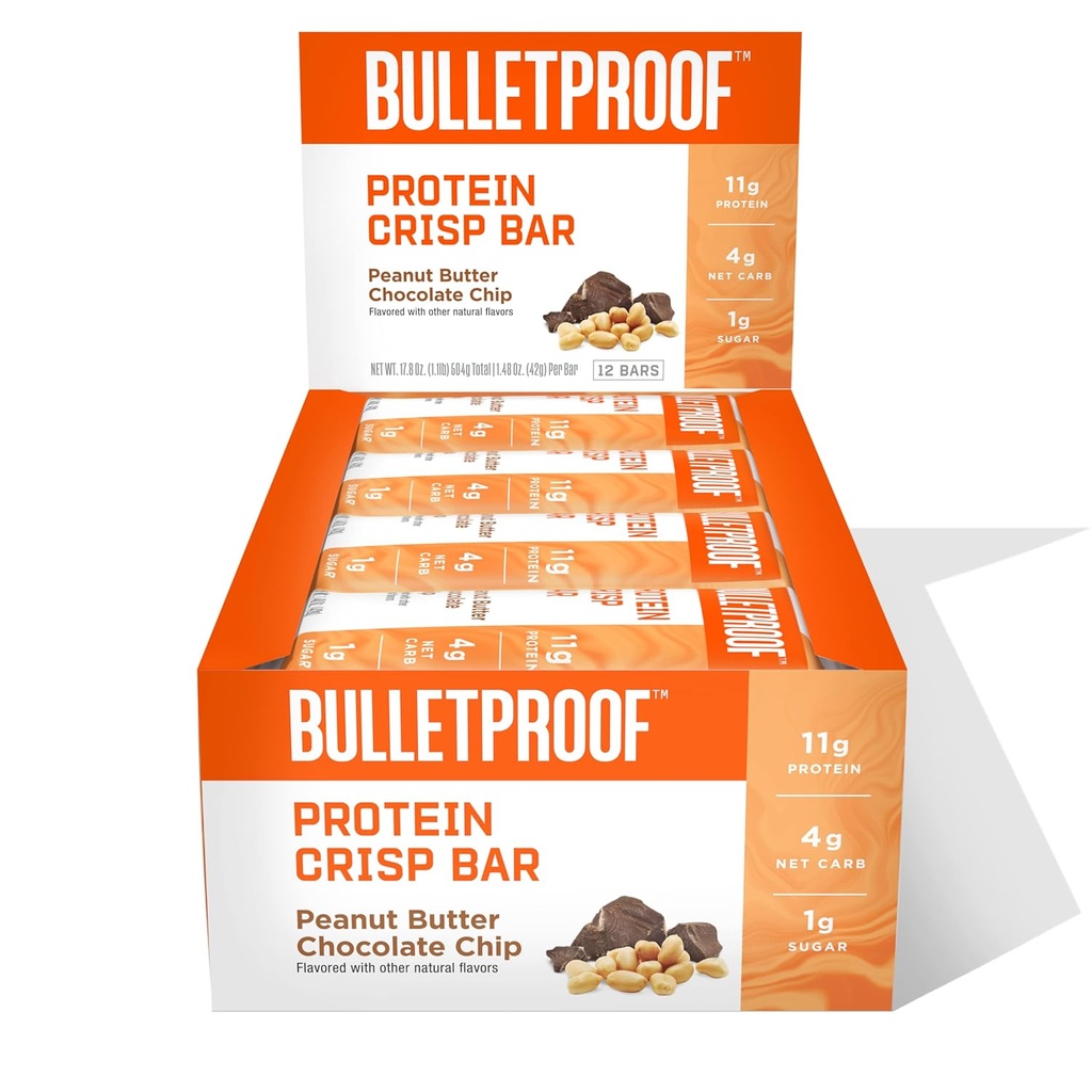 Skudsikkert protein Crisp Barer, Peanut Butter Chokolade Chip, 12 Pack, High Protein, Lavsukker