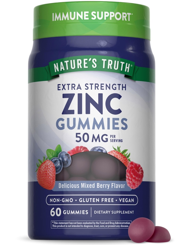 Nature 's Truth Zink Gummies for admirals against 124; 50 mg against 124; 60 Greve Buddy 124; Vegan, Non- GMO & Gluten Free Extra Strength Supplemented 124; Blandet Berry Flavor