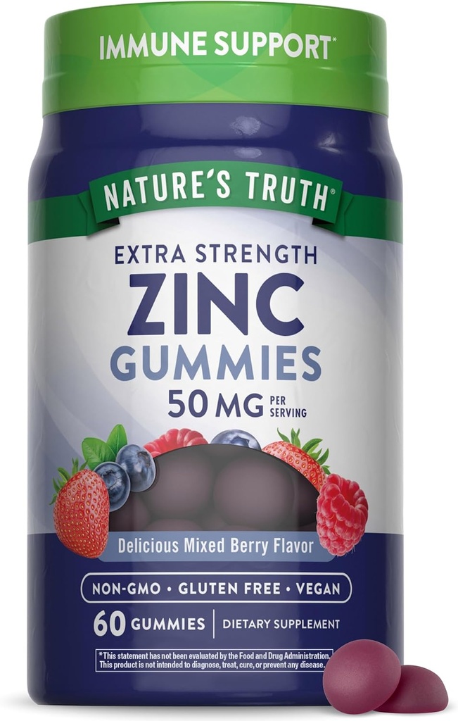 Nature 's Truth Zink Gummies for admirals against 124; 50 mg against 124; 60 Greve Buddy 124; Vegan, Non- GMO & Gluten Free Extra Strength Supplemented 124; Blandet Berry Flavor