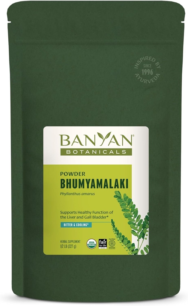 Banyan Botanicals Bhumyamalaki Powder - Organic Lever Health Supplement * - Phyllanthus spp. - til naturlig afgiftning og rensning af leveren * - 1 / 2 Pound - Ikke GMO bæredygtigt syret Vegan