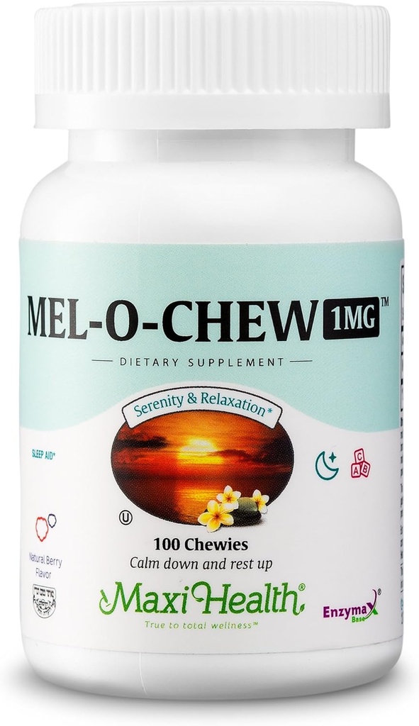 Maxi Health Melatonin 1mg Chewable - Søvnhjælp Melatonin til at fremme naturlig søvn - Non-Habit Danning Supplement med Enzymax for Fast- Active Support Kosher (100 Enheder, 2 - Pack)