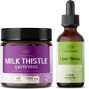 HERBAMAMA Milk Thistle and Liver Support Complex Kit - Bundle of Milk Thistle Gummies & Liver Detox Liquid Complex 4 fl oz - Vegan, Non- GMO, Alkohol- Free - 2 Pack