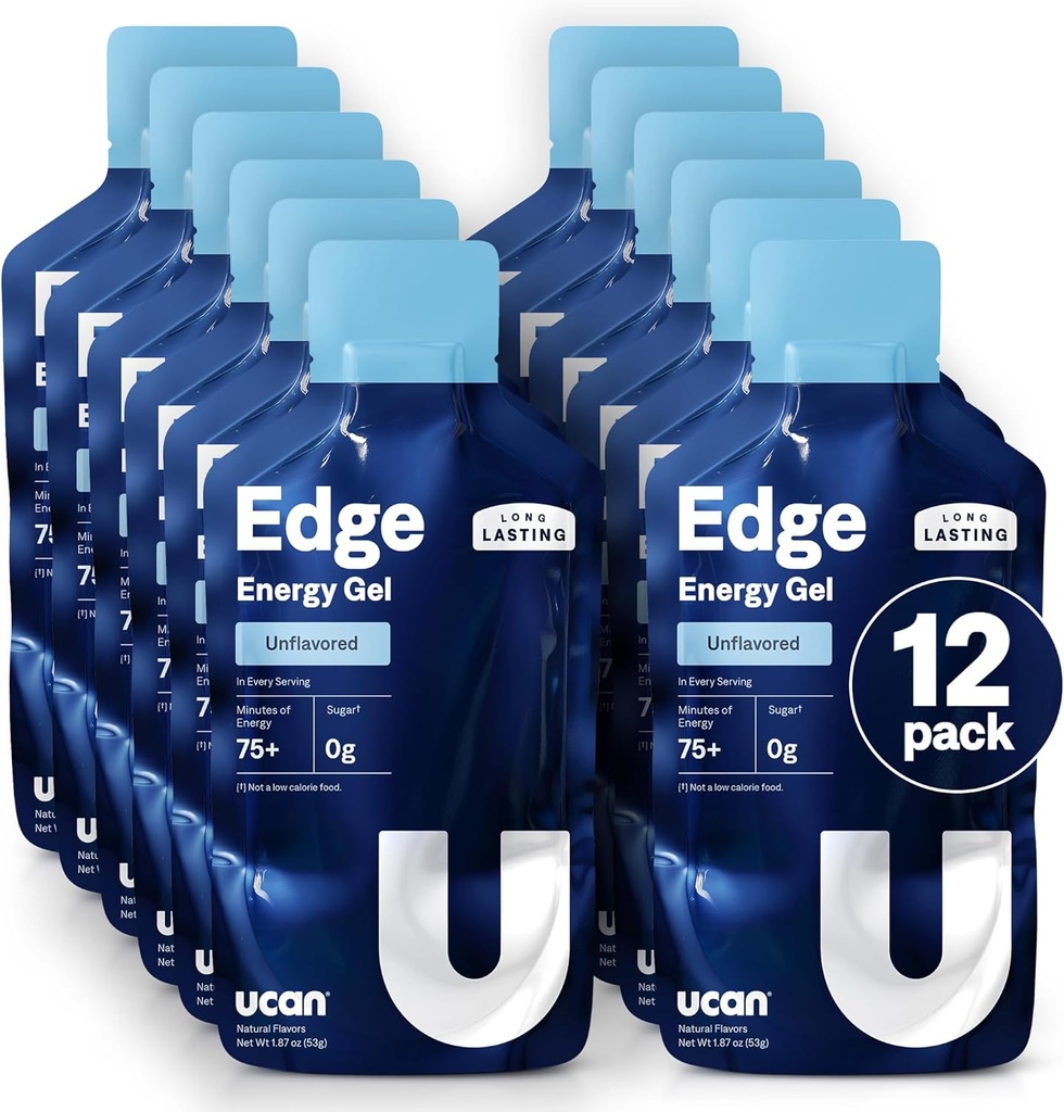 UCAN Edge Energy Gel Shots, Unflavored (12, 2 Ounce Packets) for Running, Training, Workouts, Fitness, Cycling, Crossfit | Sugar-Free, Vegan, & Keto Friendly Energy