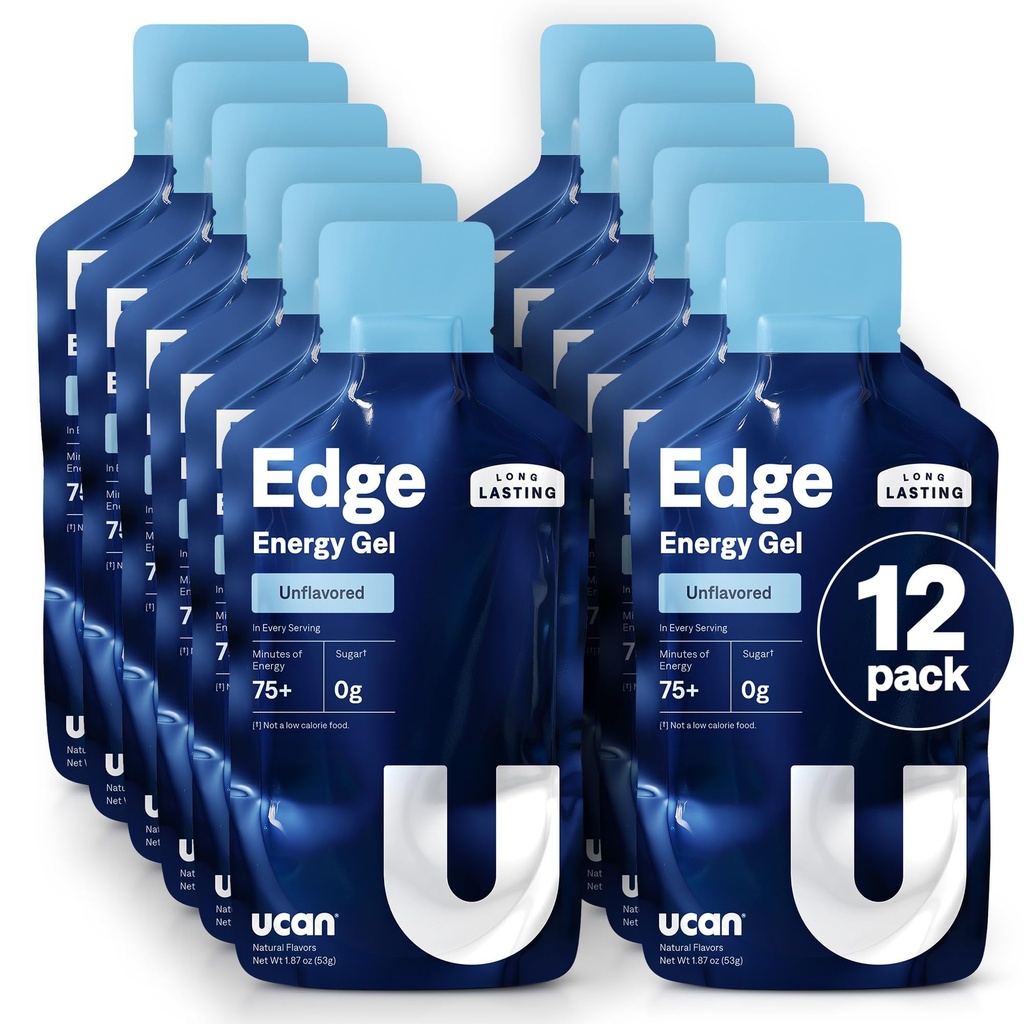 UCAN Edge Energy Gel Shots, Unflavored (12, 2 Ounce Packets) til løb, Træning, Træning, Fitness, Cykling, Crossfit Budd124; Sugar- Free, Vegan, & Keto Friendly Energy